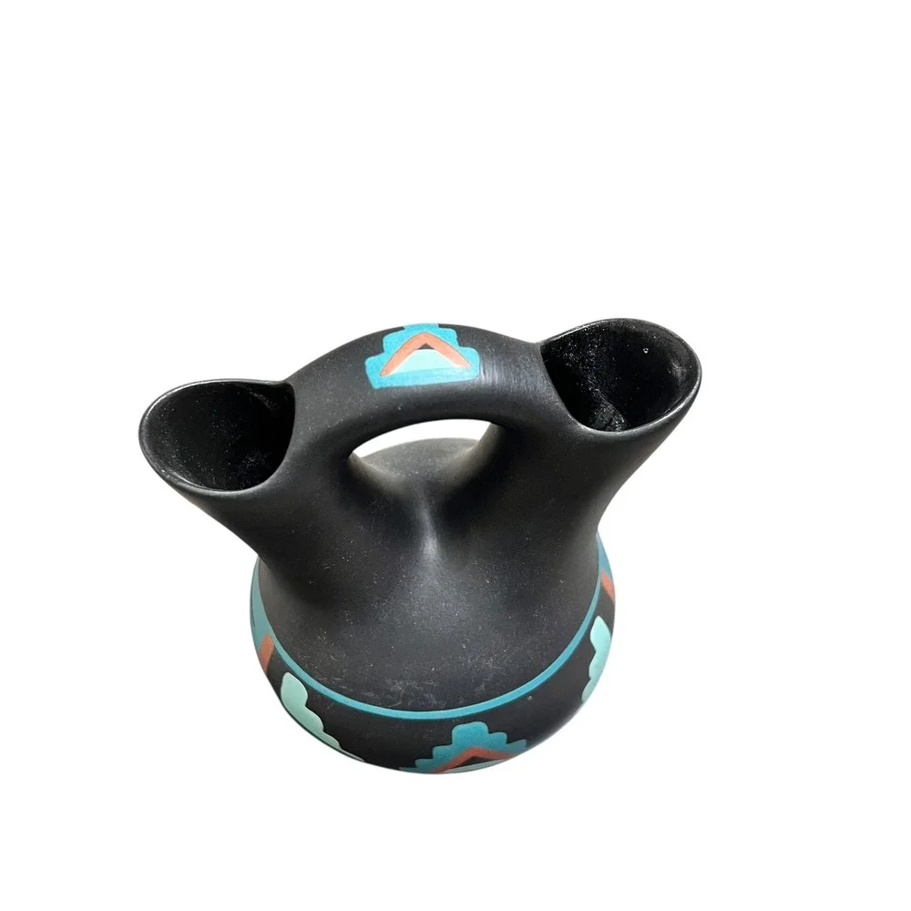 Black‎ Mesa Pottery Wedding Vase Matte Black Southwestern Geometric Signed 5.5